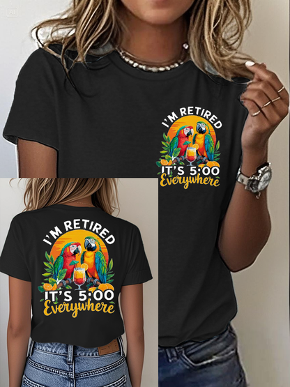 Women's It‘s 5 O'clock Everywhere Print Casual Short Sleeve T-Shirt