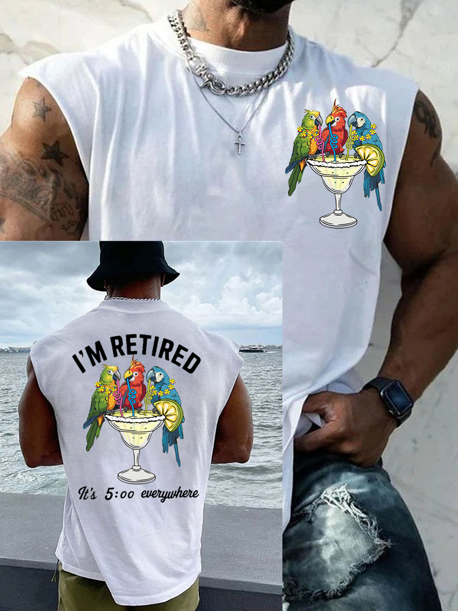 Men's I'm Retired It's 5 O'clock Everywhere Parrot Print Casual Tank Top