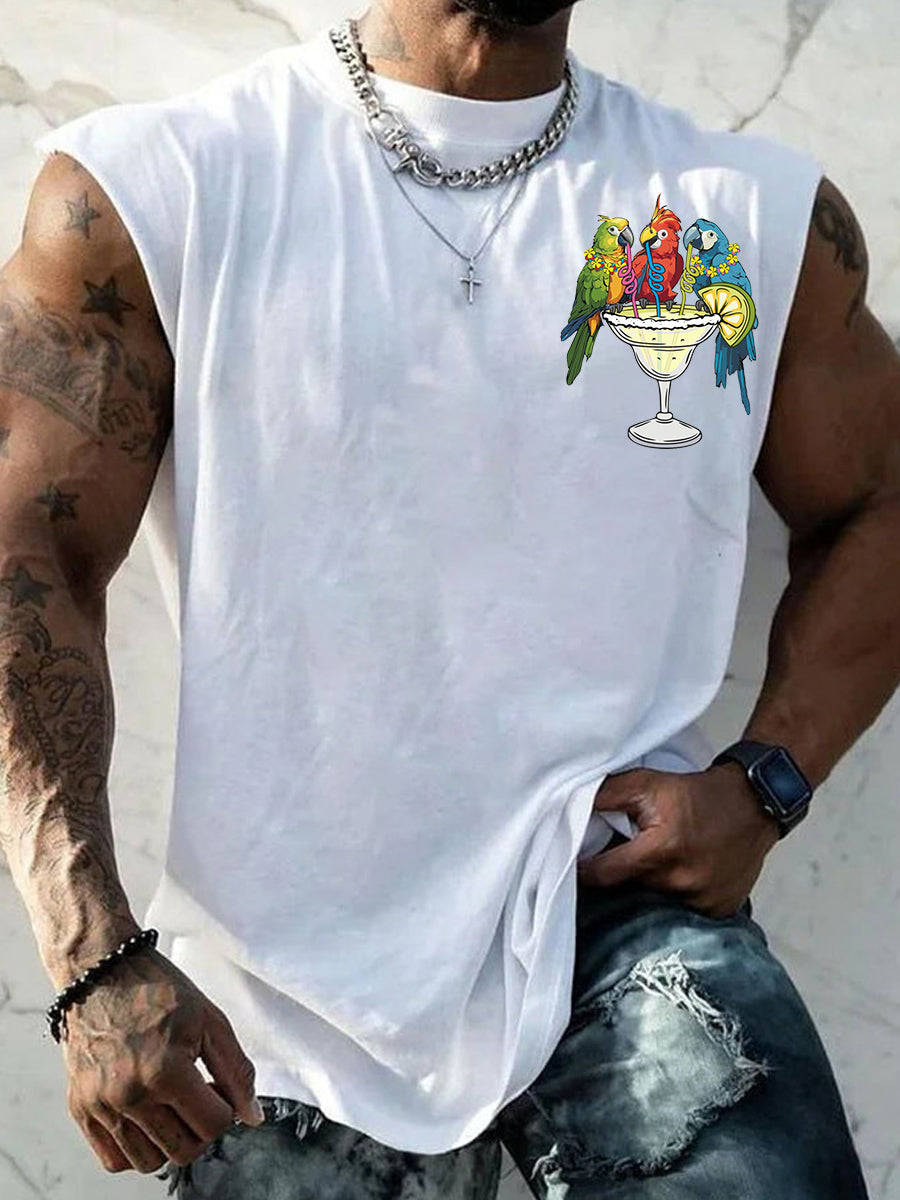 Men's I'm Retired It's 5 O'clock Everywhere Parrot Print Casual Tank Top