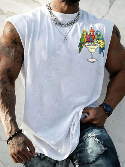 Men's I'm Retired It's 5 O'clock Everywhere Parrot Print Casual Tank Top