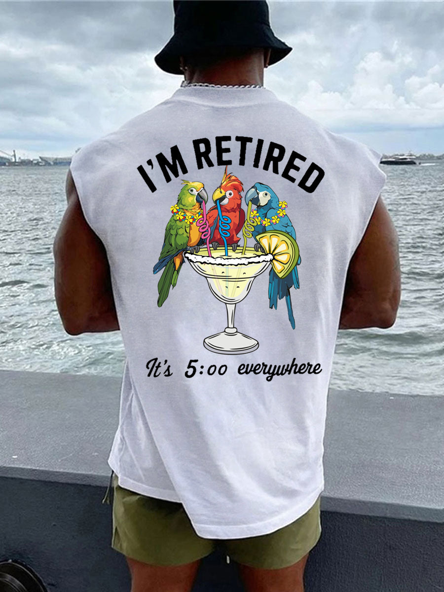 Men's I'm Retired It's 5 O'clock Everywhere Parrot Print Casual Tank Top