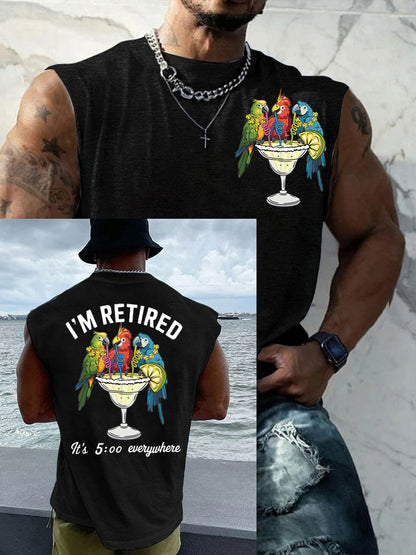 Men's I'm Retired It's 5 O'clock Everywhere Parrot Print Casual Tank Top