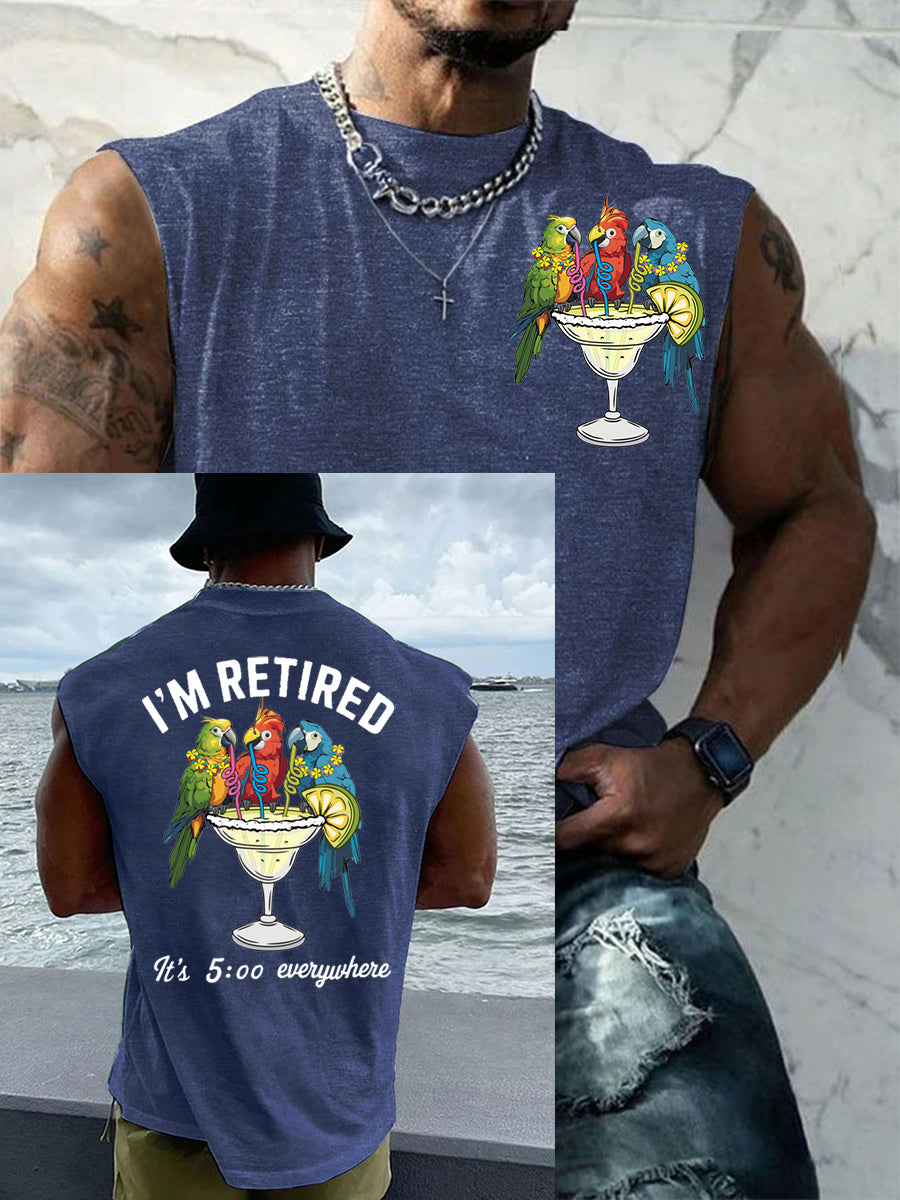 Men's I'm Retired It's 5 O'clock Everywhere Parrot Print Casual Tank Top
