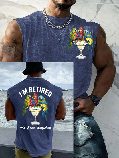 Men's I'm Retired It's 5 O'clock Everywhere Parrot Print Casual Tank Top