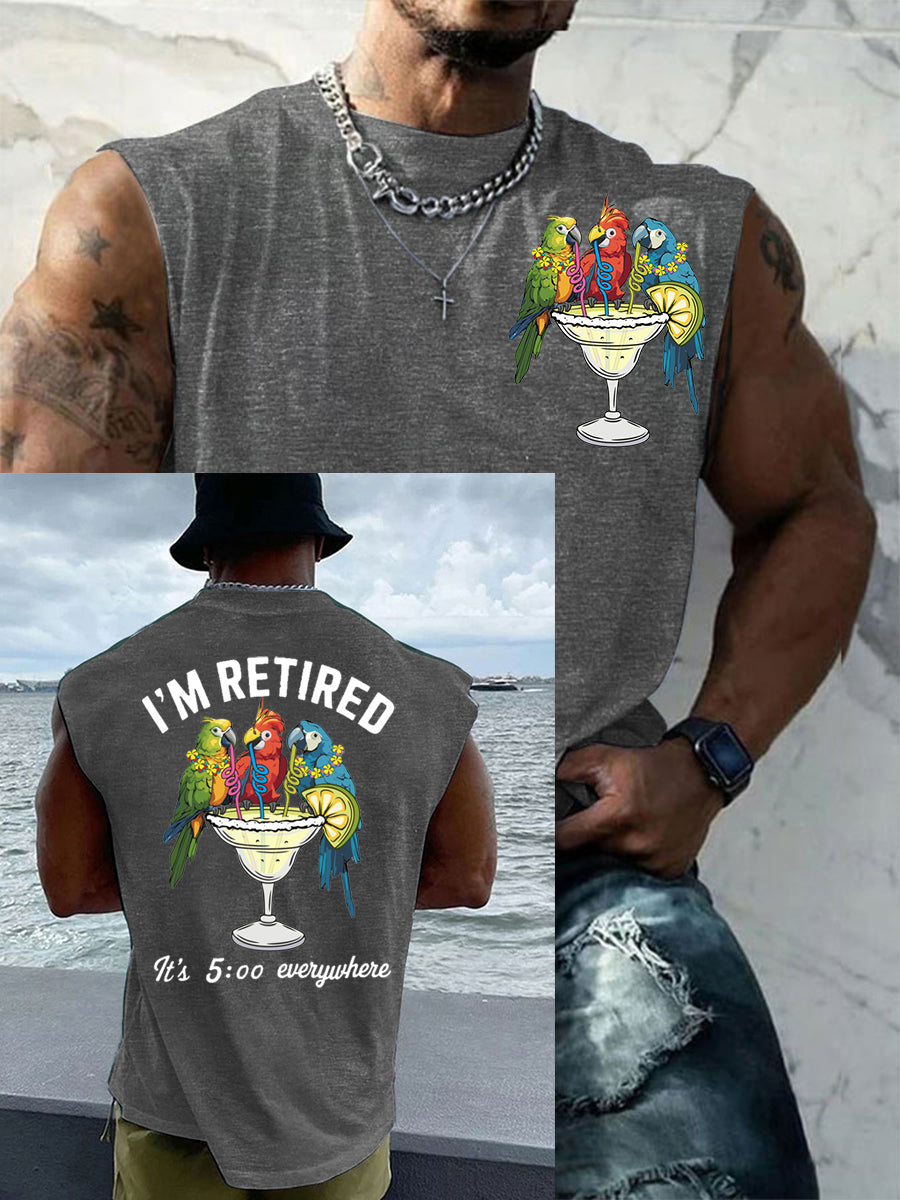 Men's I'm Retired It's 5 O'clock Everywhere Parrot Print Casual Tank Top