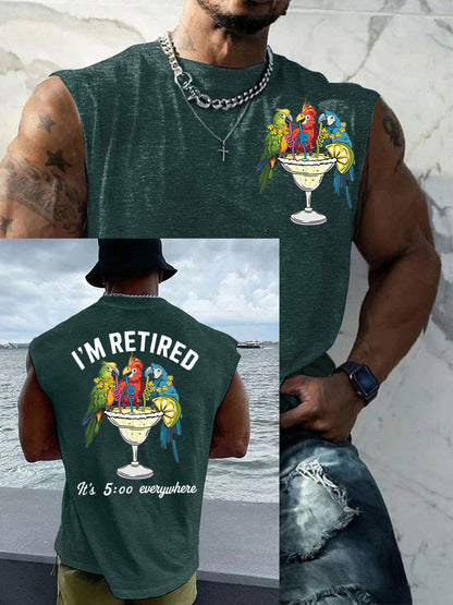 Men's I'm Retired It's 5 O'clock Everywhere Parrot Print Casual Tank Top
