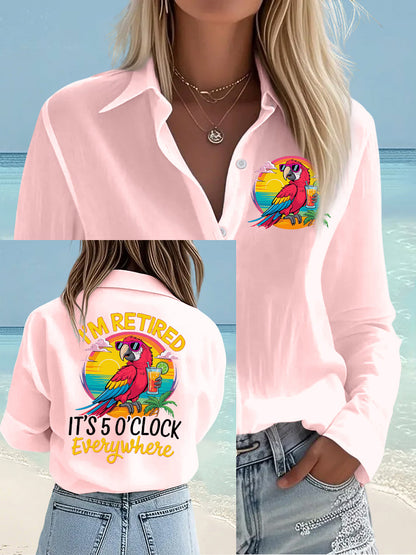 Women's I'm Retired It's 5 O'clock Everywhere Parrot Print Casual Shirt
