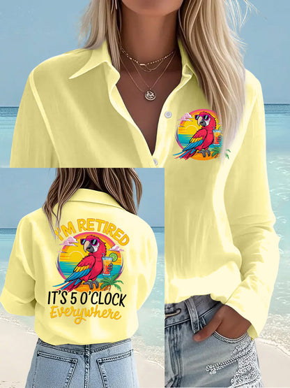 Women's I'm Retired It's 5 O'clock Everywhere Parrot Print Casual Shirt