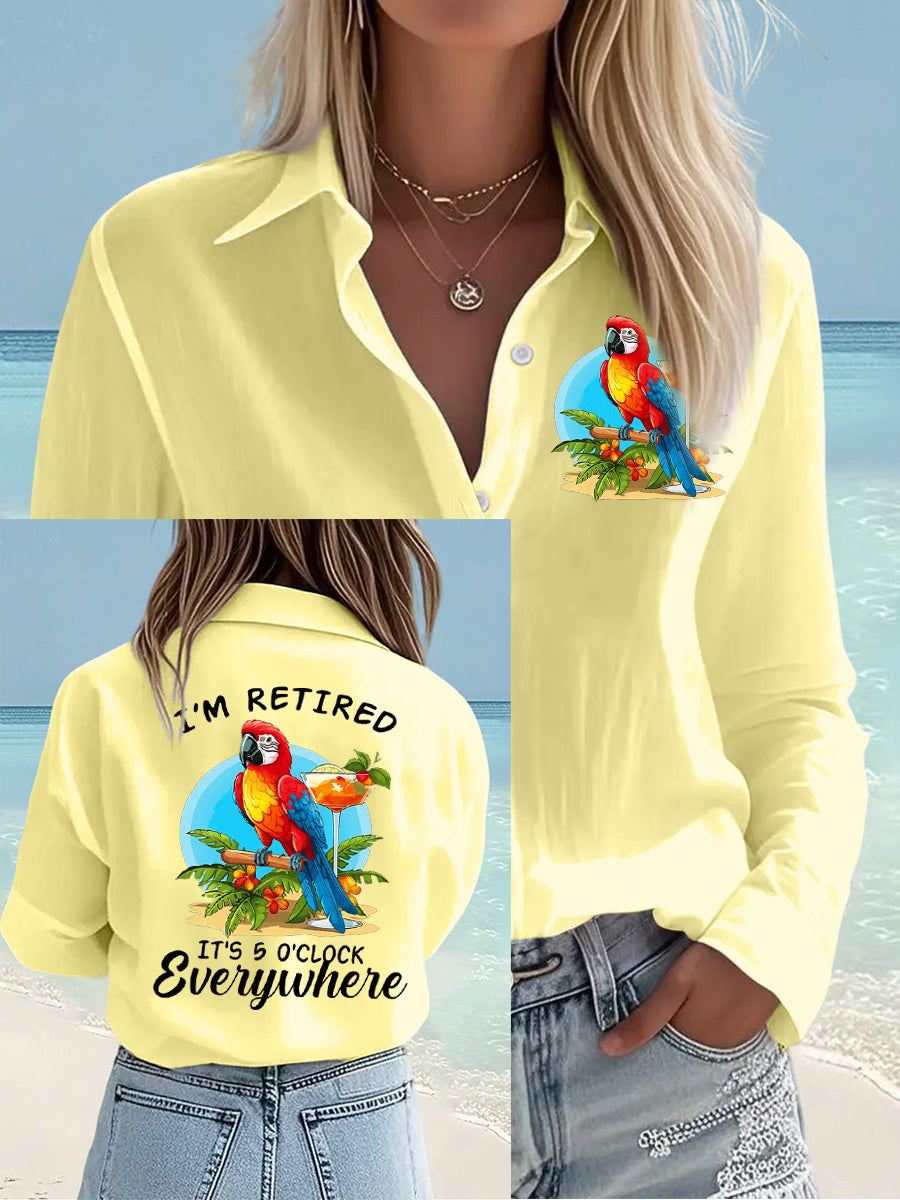 Women's I'm Retired It's 5 O'clock Everywhere Parrot Print Casual Shirt