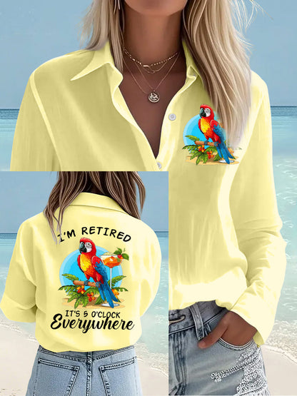 Women's I'm Retired It's 5 O'clock Everywhere Parrot Print Casual Shirt
