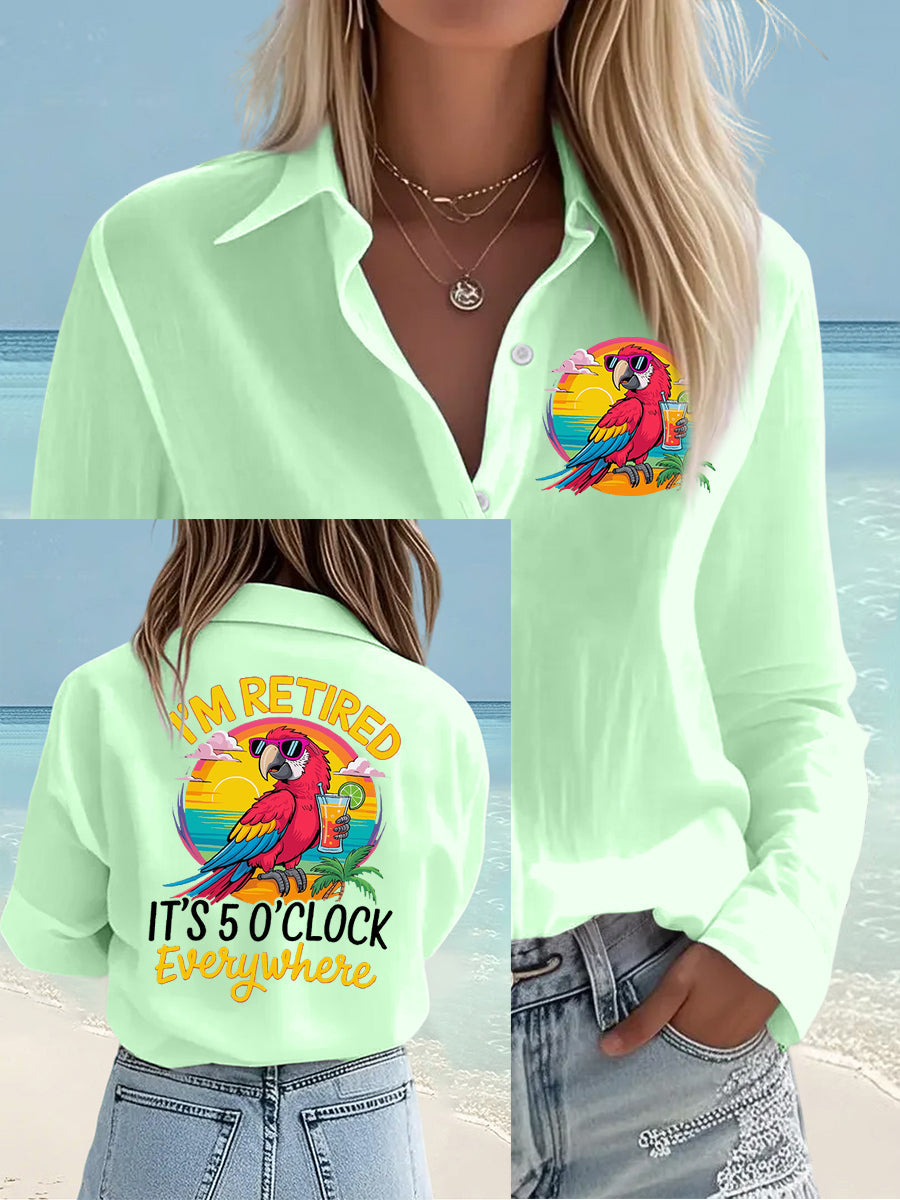 Women's I'm Retired It's 5 O'clock Everywhere Parrot Print Casual Shirt