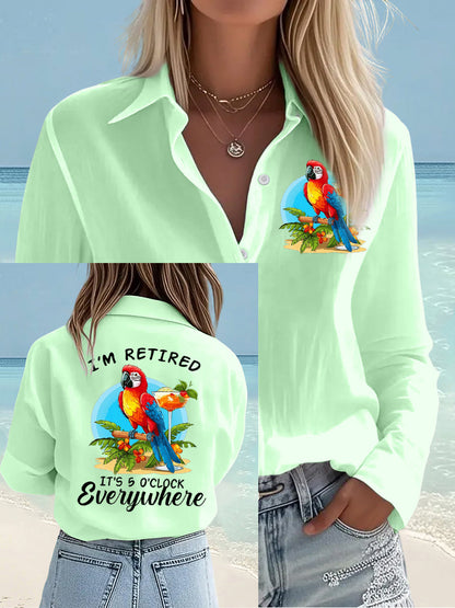 Women's I'm Retired It's 5 O'clock Everywhere Parrot Print Casual Shirt