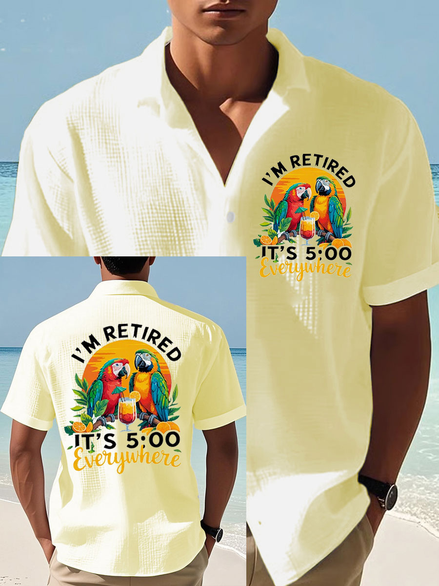 Men's It‘s 5 O'clock Everywhere Print Casual Waffle Shirt