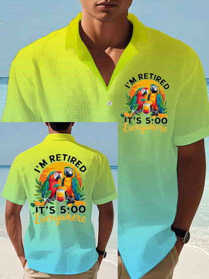 Men's It‘s 5 O'clock Everywhere Print Casual Waffle Shirt