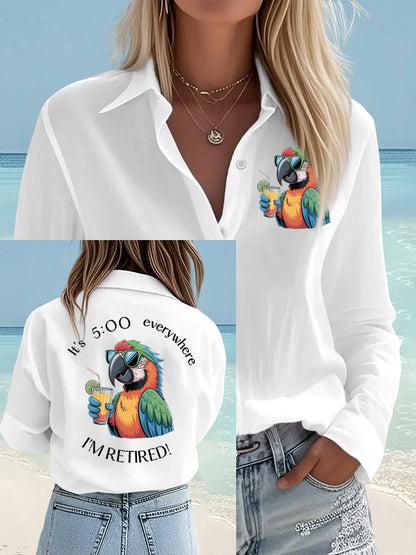 Women's I'm Retired It's 5 O'clock Everywhere Parrot Print Casual Shirt