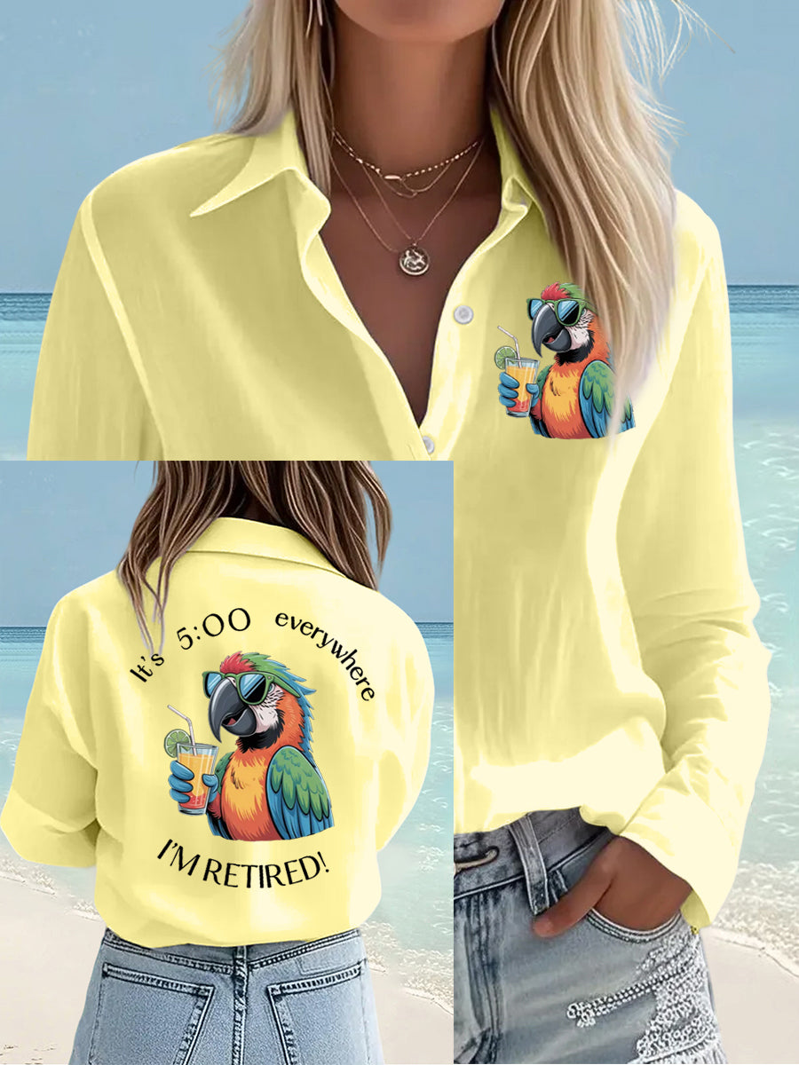 Women's I'm Retired It's 5 O'clock Everywhere Parrot Print Casual Shirt