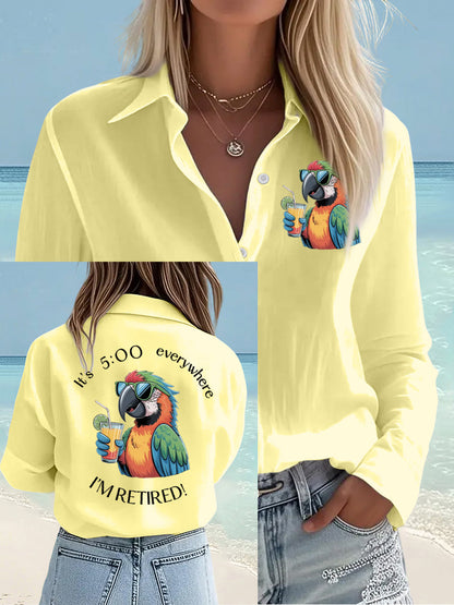 Women's I'm Retired It's 5 O'clock Everywhere Parrot Print Casual Shirt