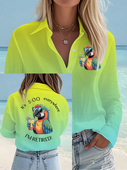 Women's I'm Retired It's 5 O'clock Everywhere Parrot Print Casual Shirt