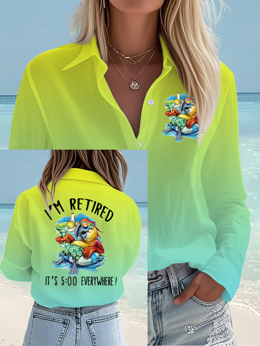 Women's I'm Retired It's 5 O'clock Everywhere Parrot Print Casual Shirt