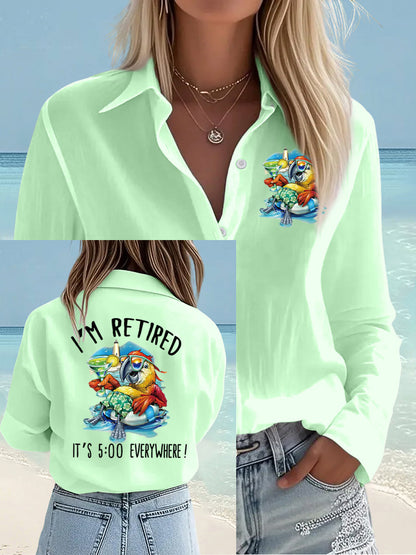 Women's I'm Retired It's 5 O'clock Everywhere Parrot Print Casual Shirt