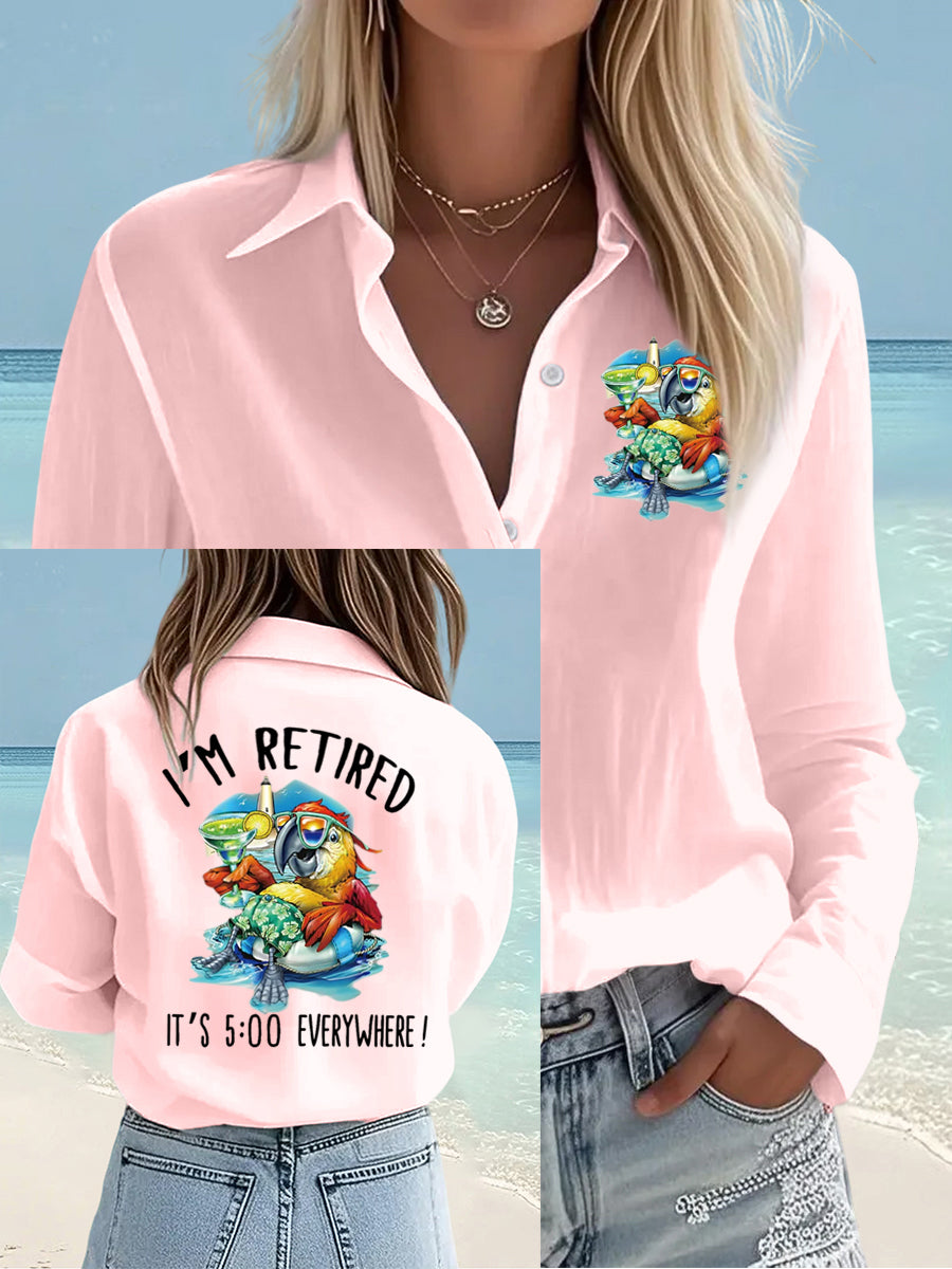 Women's I'm Retired It's 5 O'clock Everywhere Parrot Print Casual Shirt