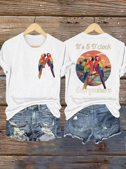 Women's It‘s 5 O'clock Everywhere Print Casual Iron On Short Sleeve T-Shirt