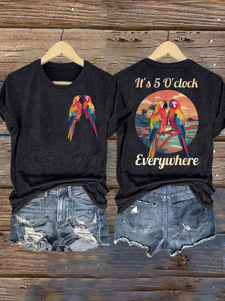 Women's It‘s 5 O'clock Everywhere Print Casual Iron On Short Sleeve T-Shirt
