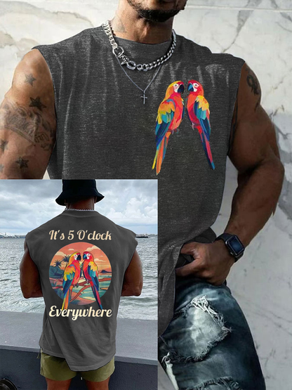 Men's It‘s 5 O'clock Everywhere Print Casual Vest