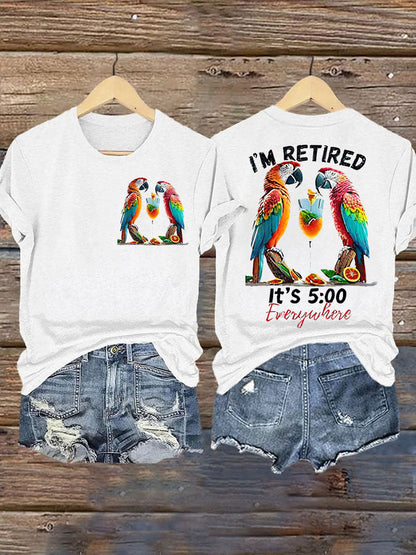 Women's It‘s 5 O'clock Everywhere Print Casual Iron On Short Sleeve T-Shirt