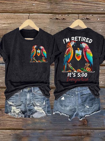 Women's It‘s 5 O'clock Everywhere Print Casual Iron On Short Sleeve T-Shirt