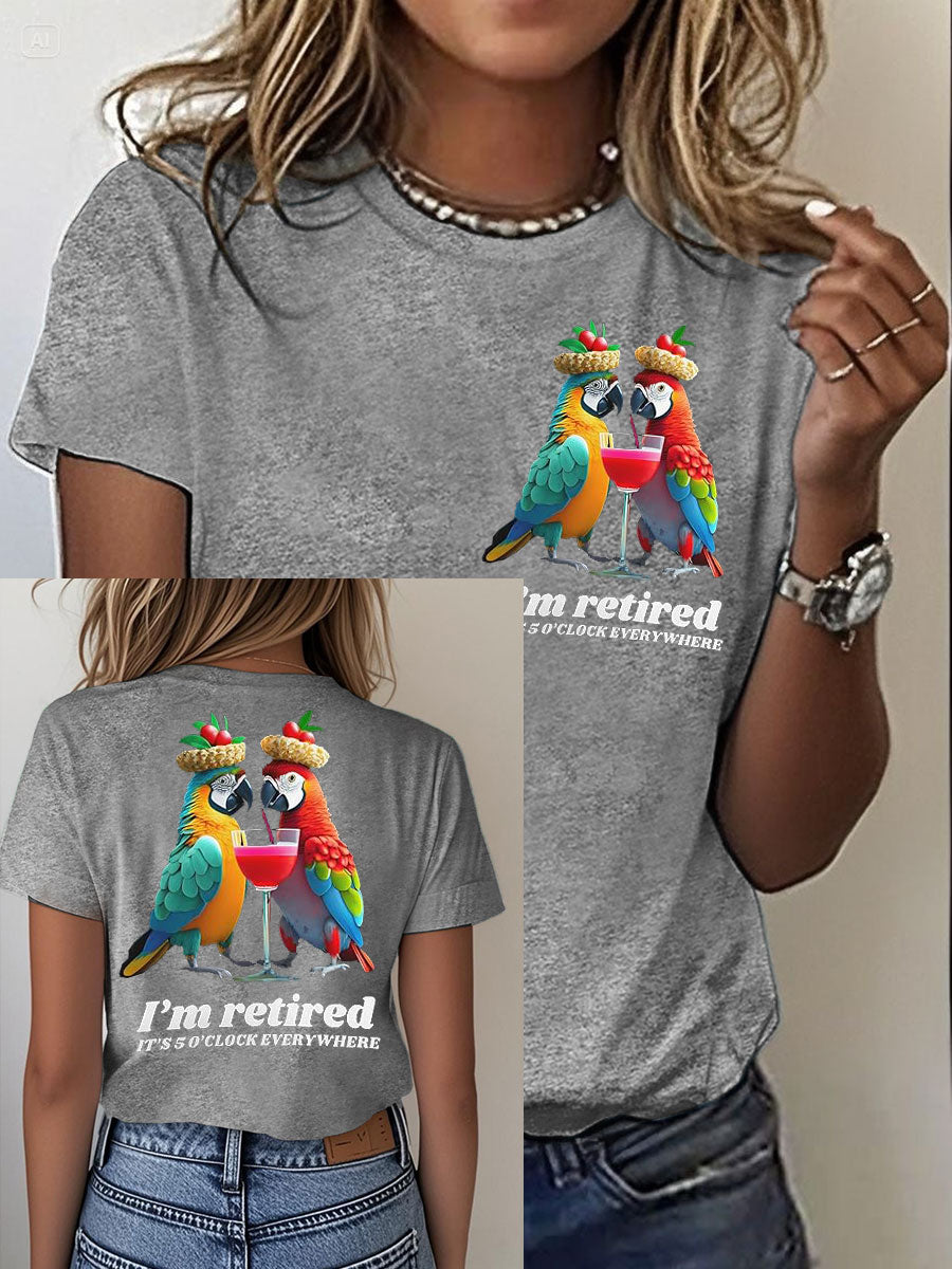 Women's It‘s 5 O'clock Everywhere Print Casual Iron On Short Sleeve T-Shirt