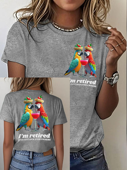 Women's It‘s 5 O'clock Everywhere Print Casual Iron On Short Sleeve T-Shirt