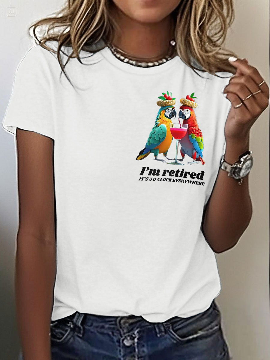 Women's It‘s 5 O'clock Everywhere Print Casual Iron On Short Sleeve T-Shirt