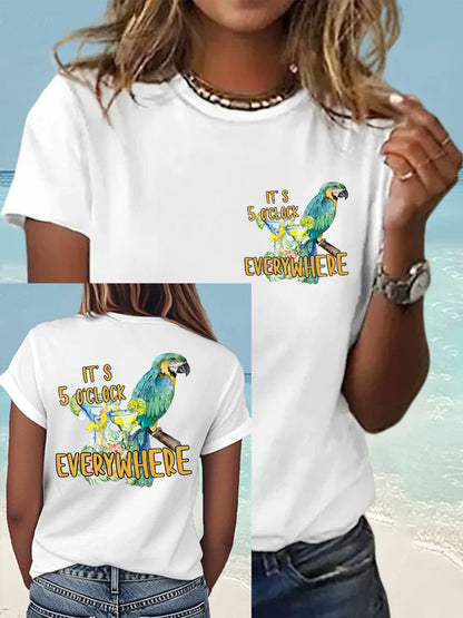 Women's It‘s 5 O'clock Everywhere Print Casual Iron On Short Sleeve T-Shirt