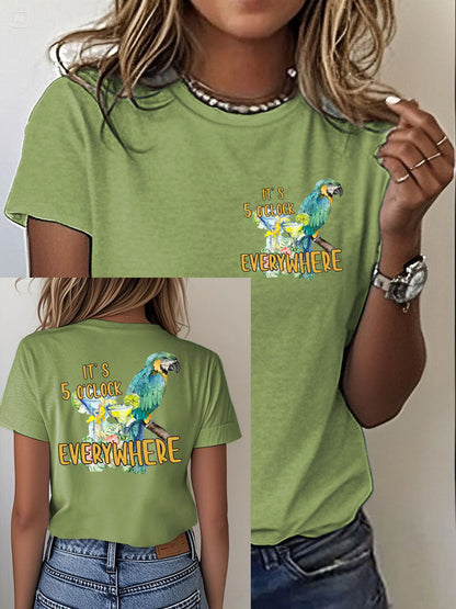 Women's It‘s 5 O'clock Everywhere Print Casual Iron On Short Sleeve T-Shirt