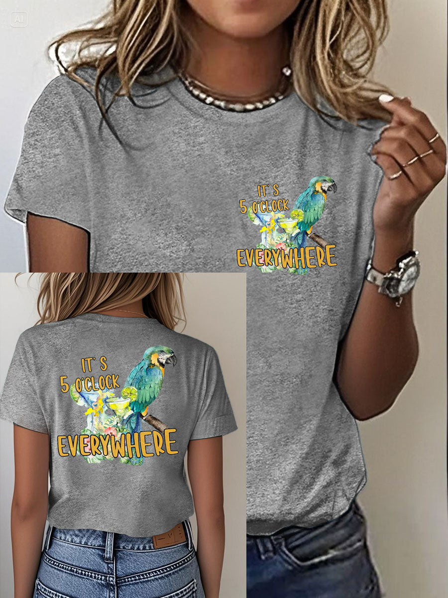 Women's It‘s 5 O'clock Everywhere Print Casual Iron On Short Sleeve T-Shirt