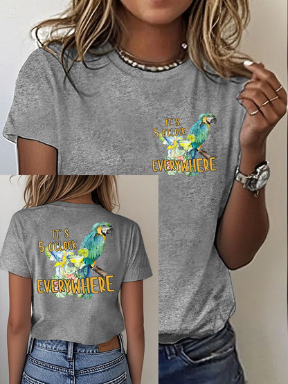Women's It‘s 5 O'clock Everywhere Print Casual Iron On Short Sleeve T-Shirt