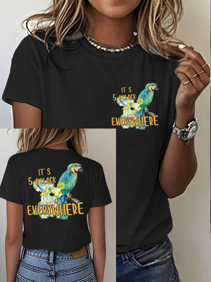 Women's It‘s 5 O'clock Everywhere Print Casual Iron On Short Sleeve T-Shirt