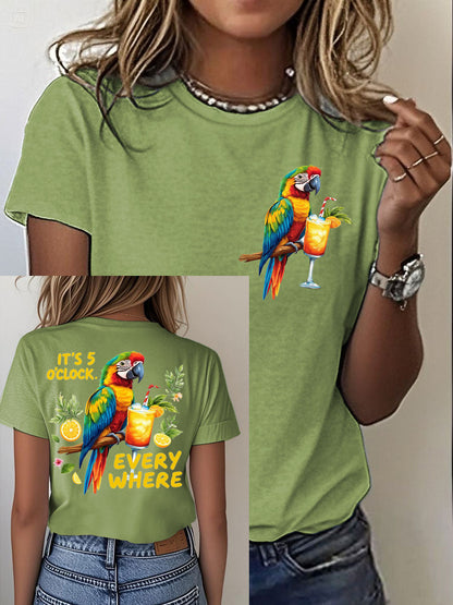 Women's It‘s 5 O'clock Everywhere Print Casual Iron On Short Sleeve T-Shirt