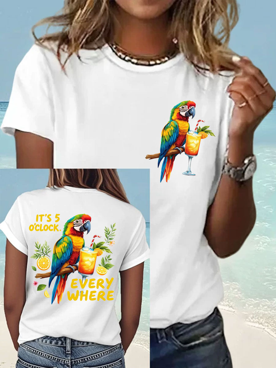 Women's It‘s 5 O'clock Everywhere Print Casual Iron On Short Sleeve T-Shirt