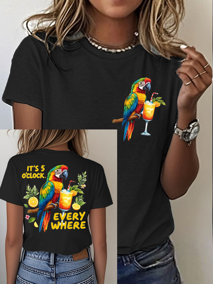 Women's It‘s 5 O'clock Everywhere Print Casual Iron On Short Sleeve T-Shirt