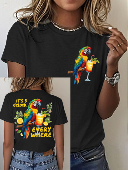 Women's It‘s 5 O'clock Everywhere Print Casual Iron On Short Sleeve T-Shirt