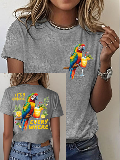 Women's It‘s 5 O'clock Everywhere Print Casual Iron On Short Sleeve T-Shirt