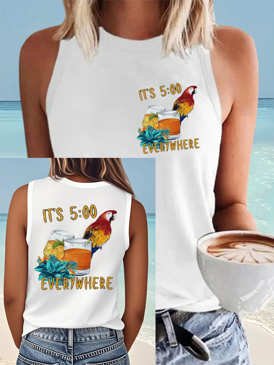 Women's It‘s 5 O'clock Everywhere Print Casual Faux Cotton Vest