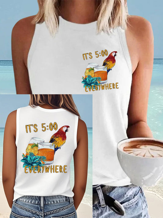 Women's It‘s 5 O'clock Everywhere Print Casual Faux Cotton Vest