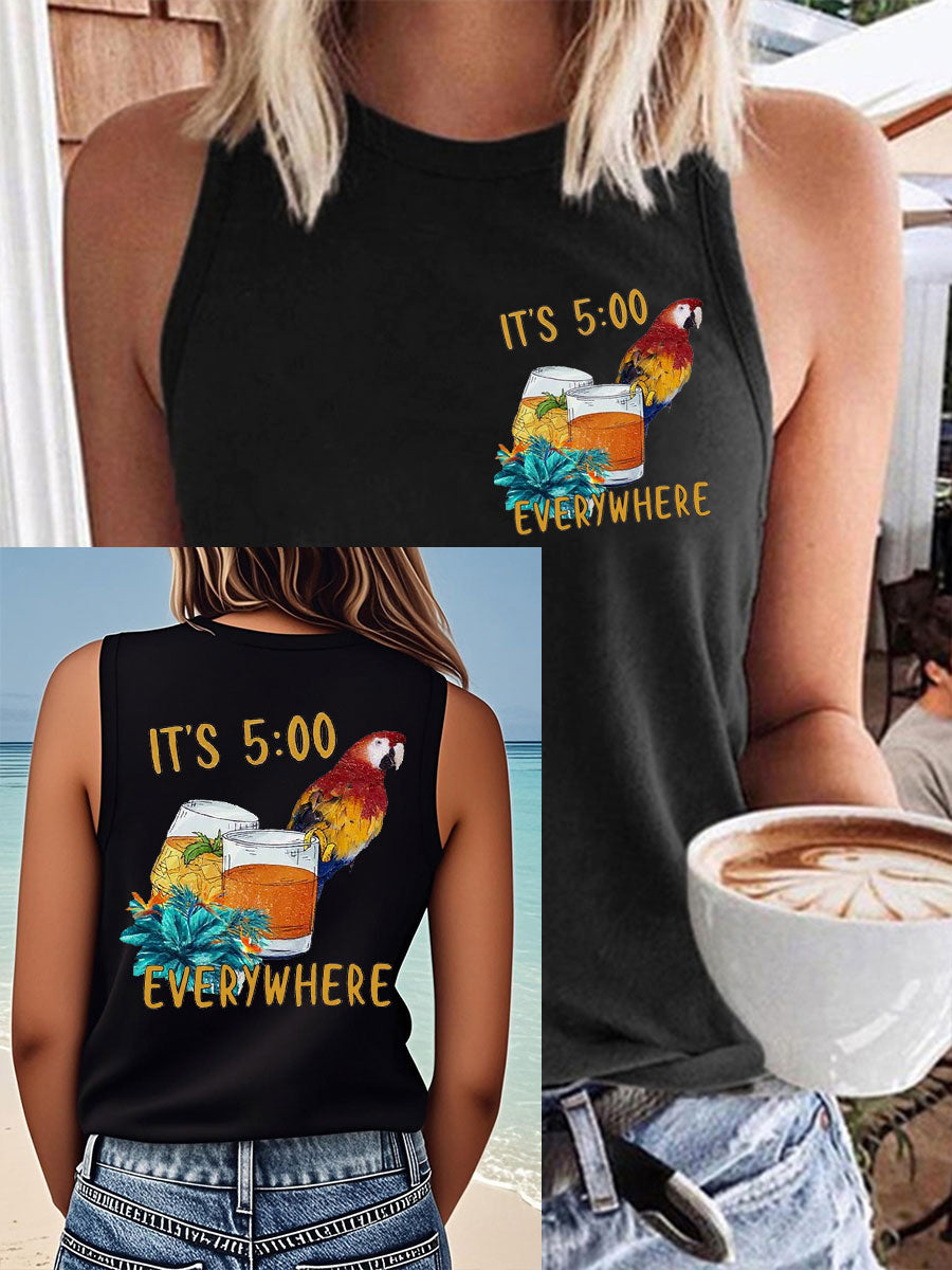 Women's It‘s 5 O'clock Everywhere Print Casual Faux Cotton Vest