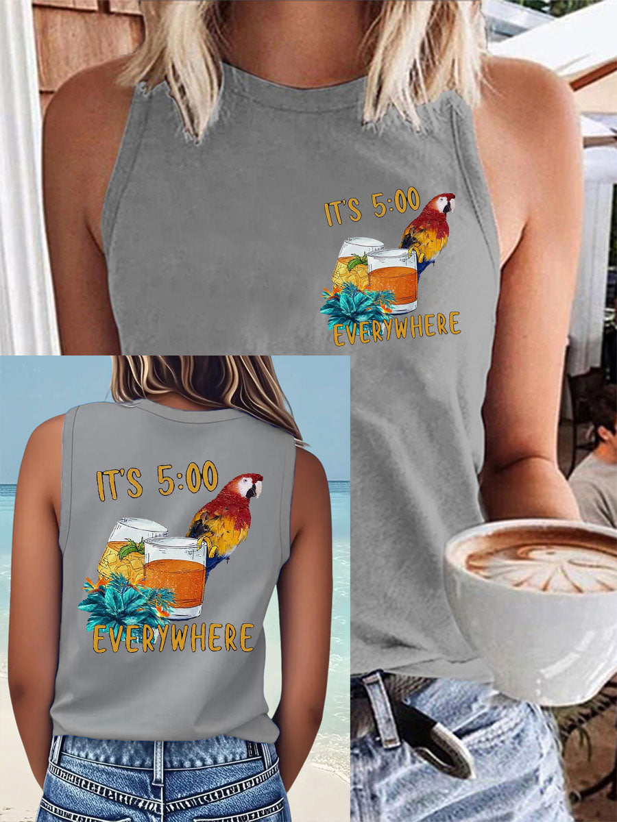 Women's It‘s 5 O'clock Everywhere Print Casual Faux Cotton Vest