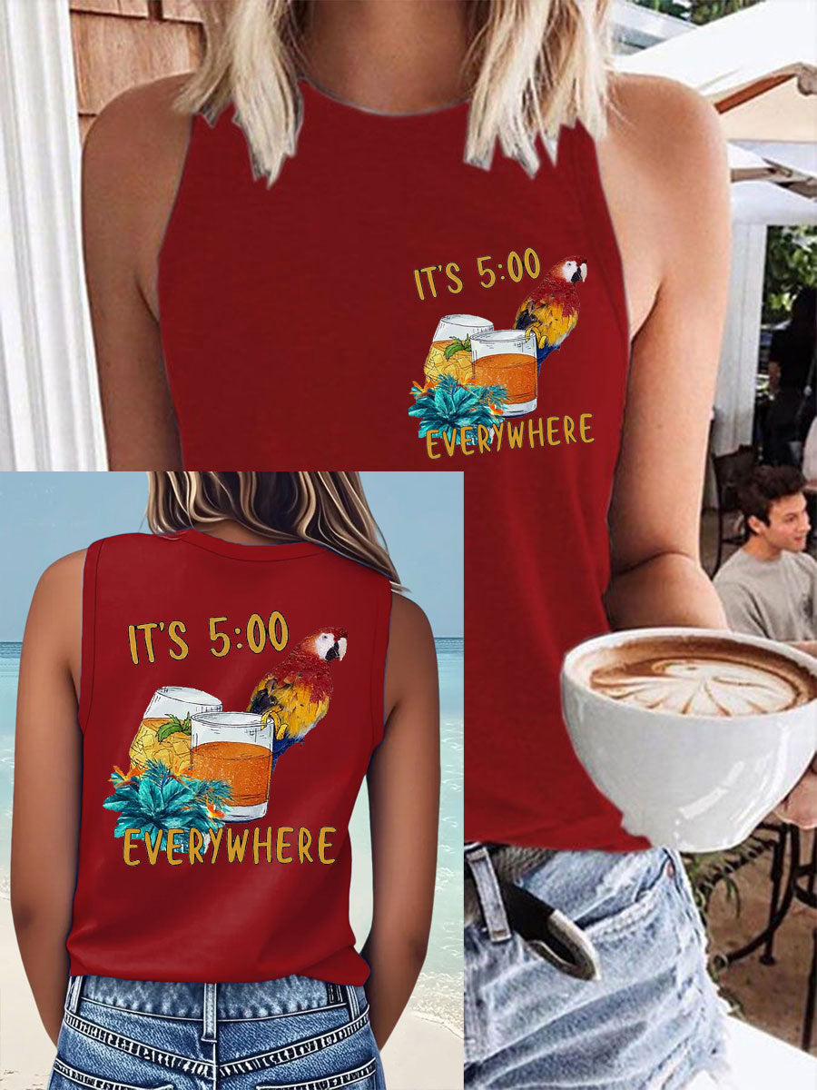 Women's It‘s 5 O'clock Everywhere Print Casual Faux Cotton Vest