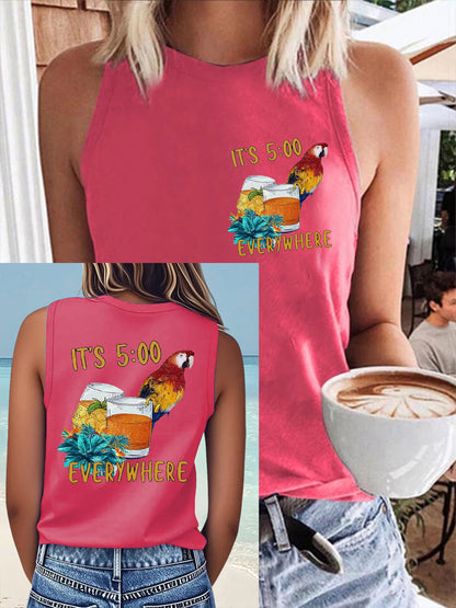 Women's It‘s 5 O'clock Everywhere Print Casual Faux Cotton Vest