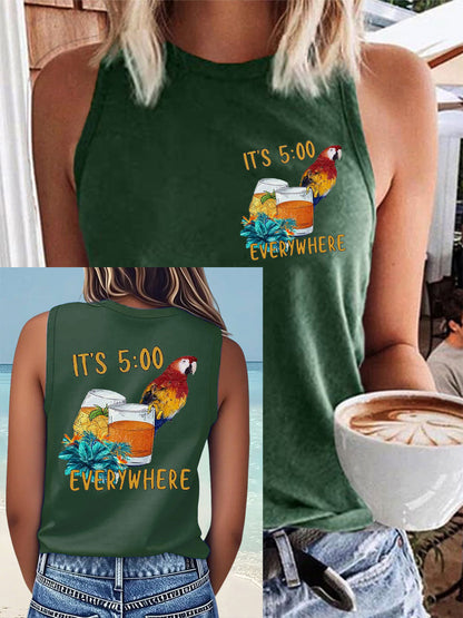 Women's It‘s 5 O'clock Everywhere Print Casual Faux Cotton Vest